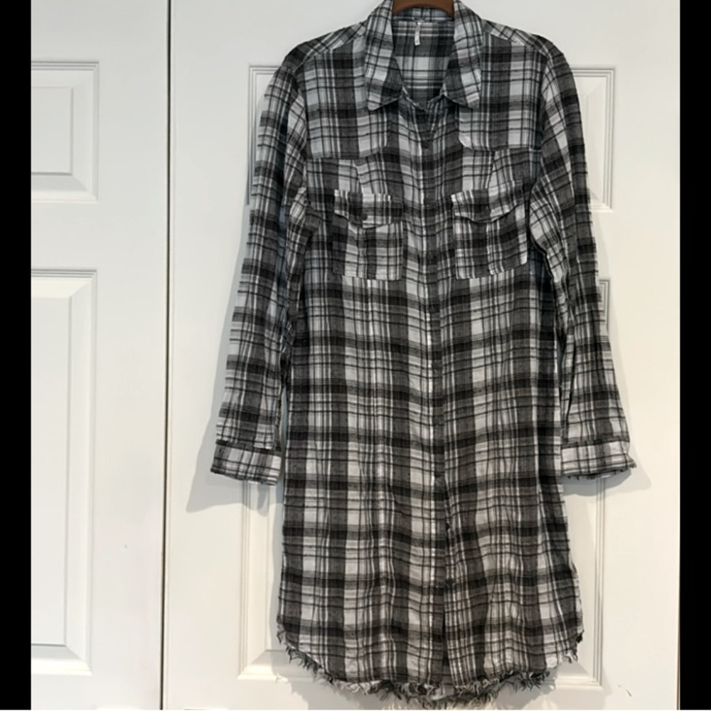 Free People Plaid Button-Up Shirt Dress